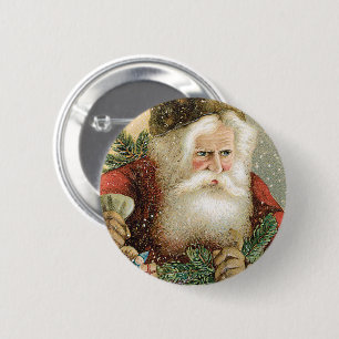 Vintage Christmas, Victorian Santa Claus with Pine Button