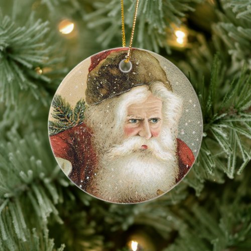 Vintage Christmas Victorian Santa Claus with Pine Ceramic Ornament