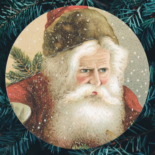 Vintage Christmas Victorian Santa Claus with Pine Classic Round Sticker