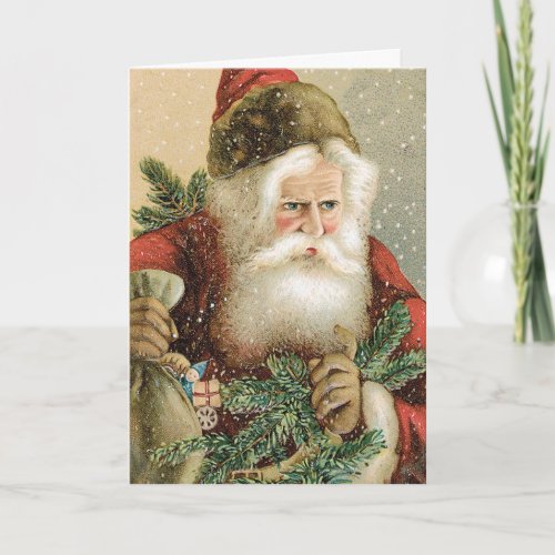 Vintage Christmas Victorian Santa Claus with Pine Holiday Card