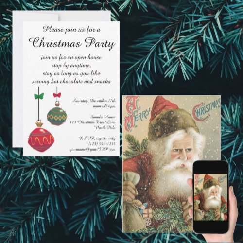 Vintage Christmas Victorian Santa Claus with Pine Invitation