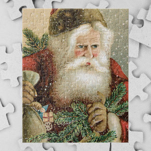 Vintage Christmas, Victorian Santa Claus with Pine Jigsaw Puzzle