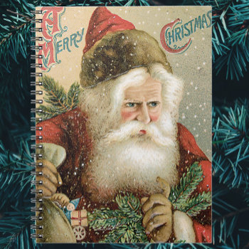Vintage Christmas  Victorian Santa Claus With Pine Notebook by ChristmasCafe at Zazzle