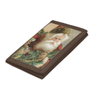 Vintage Christmas, Victorian Santa Claus with Pine Trifold Wallet