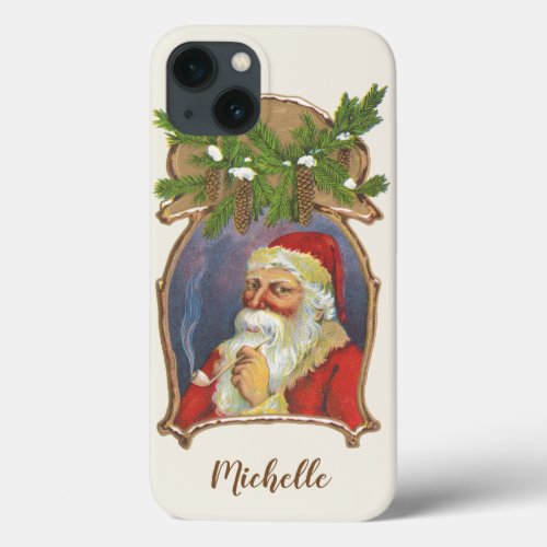 Vintage Christmas Victorian Santa Claus with Pipe iPhone 13 Case