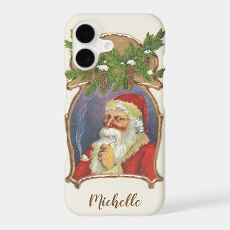 Vintage Christmas, Victorian Santa Claus with Pipe iPhone 17 Case