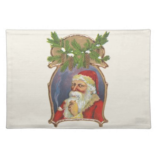 Vintage Christmas Victorian Santa Claus with Pipe Cloth Placemat