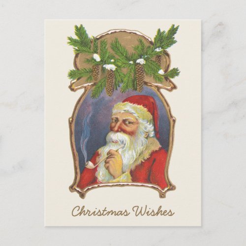 Vintage Christmas Victorian Santa Claus with Pipe Holiday Postcard