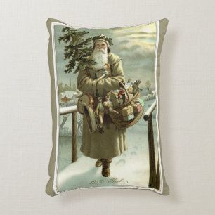 Vintage Christmas, Victorian Santa Claus with Toys Accent Pillow