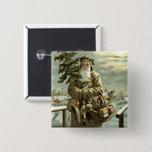 Vintage Christmas, Victorian Santa Claus with Toys Button