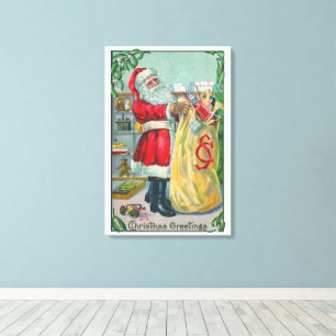 Vintage Christmas, Victorian Santa Claus with Toys Canvas Print