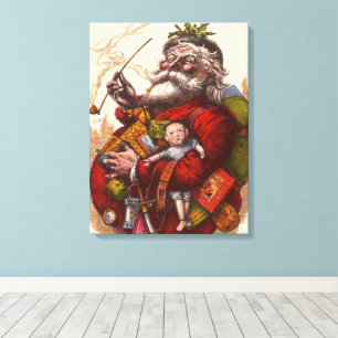 Vintage Christmas, Victorian Santa Claus With Toys Canvas Print