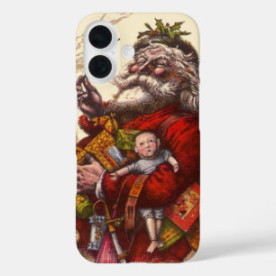 Vintage Christmas, Victorian Santa Claus With Toys iPhone 16 Case