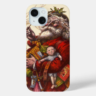 Vintage Christmas, Victorian Santa Claus With Toys iPhone 15 Case
