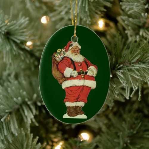 Vintage Christmas Victorian Santa Claus with Toys Ceramic Ornament