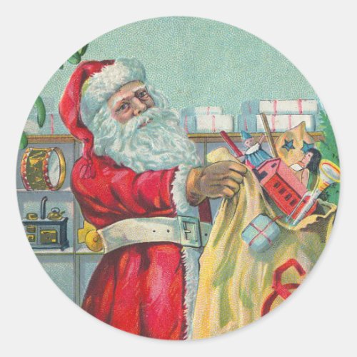 Vintage Christmas Victorian Santa Claus with Toys Classic Round Sticker