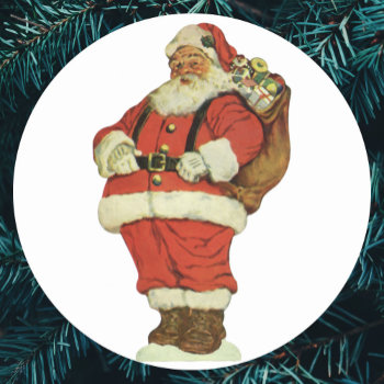 Vintage Christmas  Victorian Santa Claus With Toys Classic Round Sticker by ChristmasCafe at Zazzle