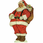 Vintage Christmas, Victorian Santa Claus with Toys Cutout<br><div class="desc">Vintage illustration Merry Christmas holiday image featuring a jolly Santa Claus carrying dolls and toys in a sack. Antique Victorian die cut.</div>