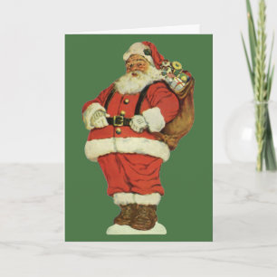 Vintage Christmas, Victorian Santa Claus with Toys Holiday Card