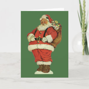 Vintage Christmas, Victorian Santa Claus with Toys Holiday Card