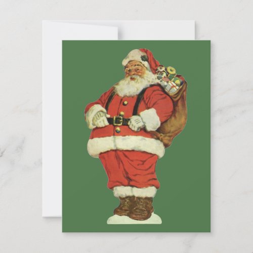 Vintage Christmas Victorian Santa Claus with Toys Holiday Card