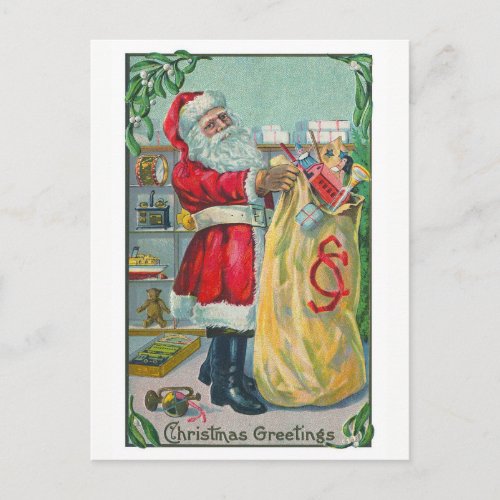 Vintage Christmas Victorian Santa Claus with Toys Holiday Postcard