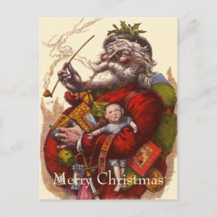 Vintage Christmas, Victorian Santa Claus With Toys Holiday Postcard