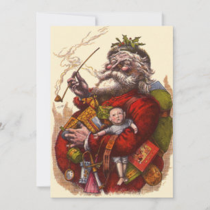 Vintage Christmas, Victorian Santa Claus With Toys Invitation
