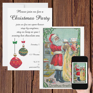 Vintage Christmas, Victorian Santa Claus with Toys Invitation