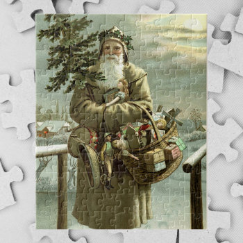 Vintage Christmas  Victorian Santa Claus With Toys Jigsaw Puzzle by ChristmasCafe at Zazzle