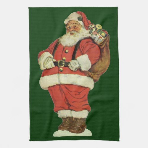 Vintage Christmas Victorian Santa Claus with Toys Kitchen Towel