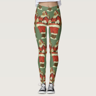 Vintage Christmas, Victorian Santa Claus with Toys Leggings
