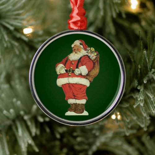 Vintage Christmas Victorian Santa Claus with Toys Metal Ornament