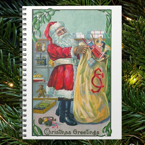 Vintage Christmas Victorian Santa Claus with Toys Notebook