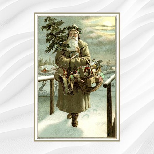 Vintage Christmas Victorian Santa Claus with Toys Poster