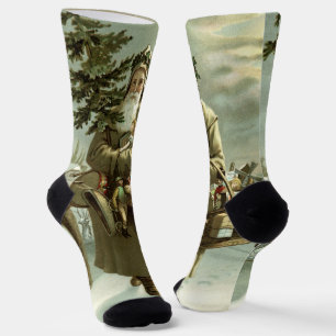 Vintage Christmas, Victorian Santa Claus with Toys Socks