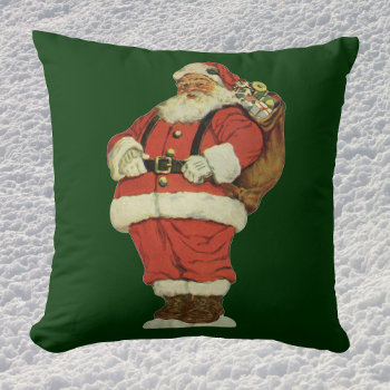 Vintage Christmas  Victorian Santa Claus With Toys Throw Pillow by ChristmasCafe at Zazzle