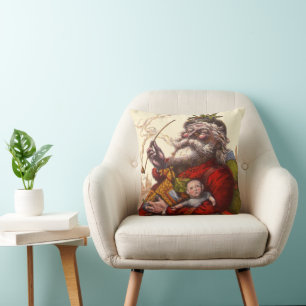 Vintage Christmas, Victorian Santa Claus With Toys Throw Pillow