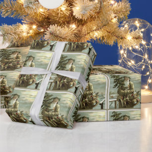 Vintage Christmas, Victorian Santa Claus with Toys Wrapping Paper