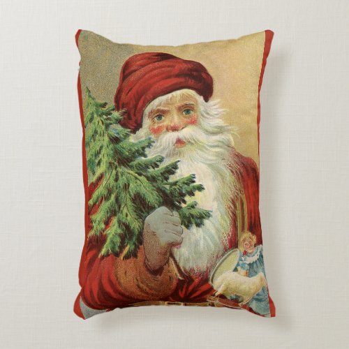Vintage Christmas Victorian Santa Claus with Tree Accent Pillow