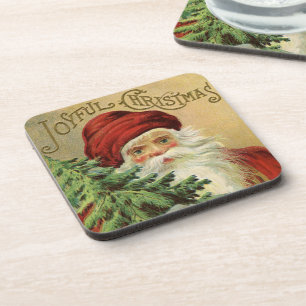 Vintage Christmas, Victorian Santa Claus with Tree Beverage Coaster