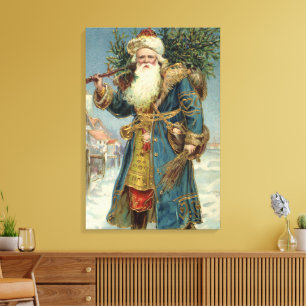 Vintage Christmas, Victorian Santa Claus with Tree Canvas Print