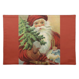 Vintage Christmas, Victorian Santa Claus with Tree Cloth Placemat