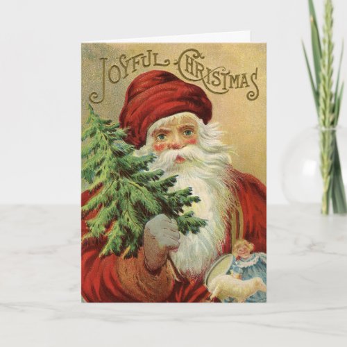Vintage Christmas Victorian Santa Claus with Tree Holiday Card