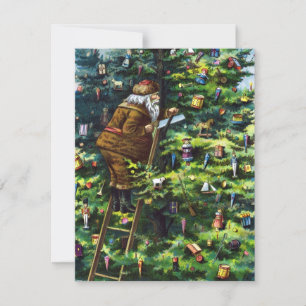 Vintage Christmas, Victorian Santa Claus with Tree Holiday Card