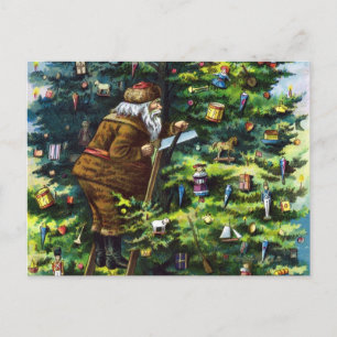 Vintage Christmas, Victorian Santa Claus with Tree Holiday Postcard