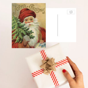 Vintage Christmas, Victorian Santa Claus with Tree Holiday Postcard