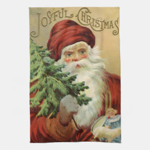 Vintage Christmas, Victorian Santa Claus with Tree Kitchen Towel