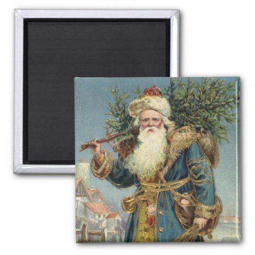 Vintage Christmas Victorian Santa Claus with Tree Magnet