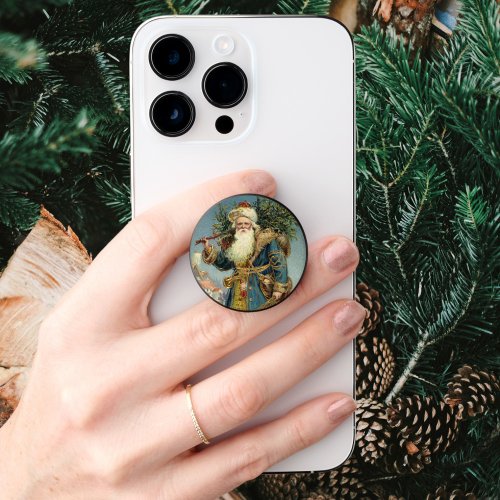 Vintage Christmas Victorian Santa Claus with Tree PopSocket